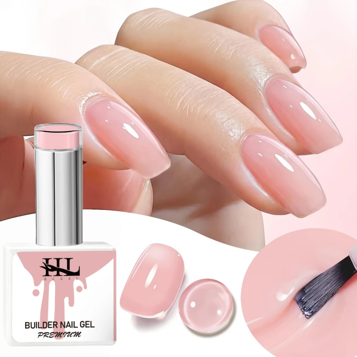 Builder Nail Gel, 8-in-One Jelly Pink Builder, Peachy Pink | Rubber Base Gel Polish, LED Lamp Cured Nude Color Base Hardener