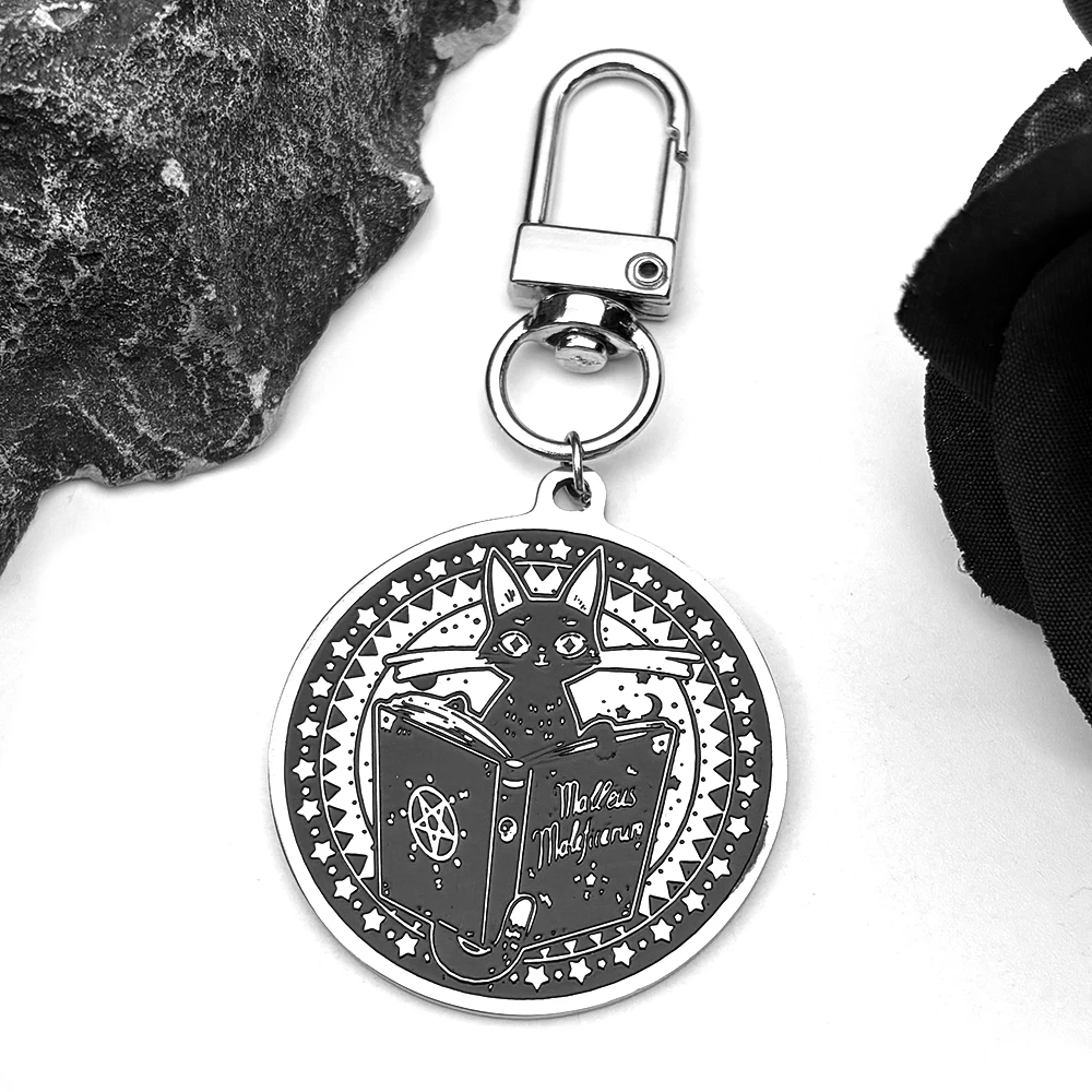 Porte-clés gothique en forme de chat noir pour femmes et hommes, en acier inoxydable, couleur argent, joli chat, bijoux cadeaux