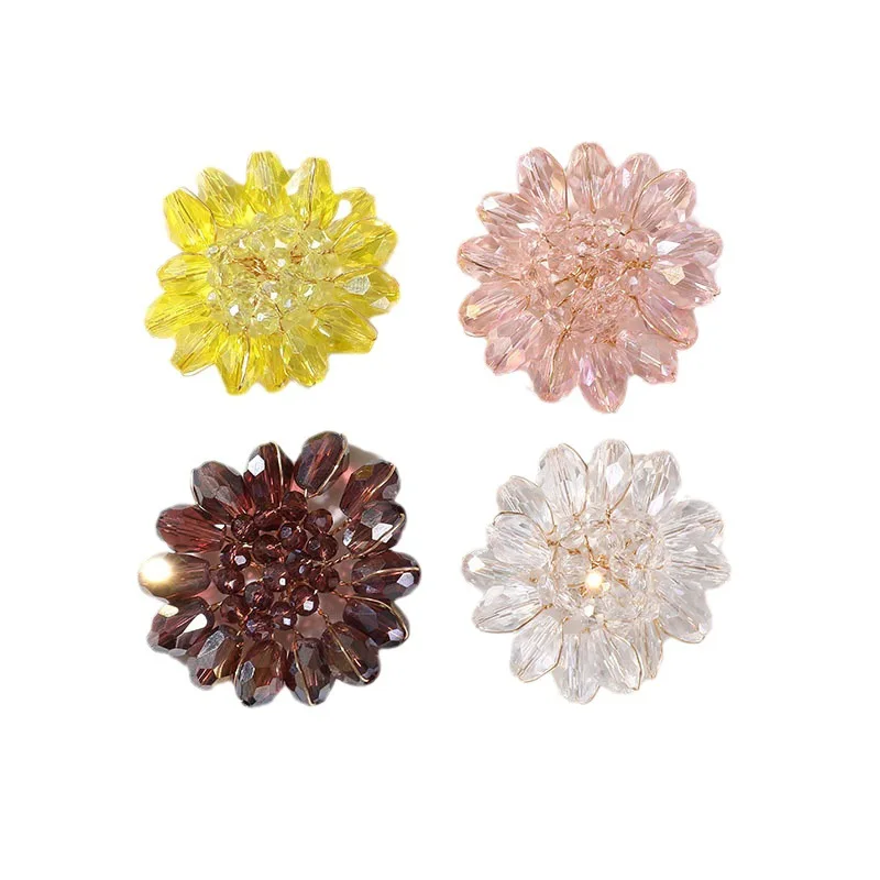 2pcs Korean temperament super fairy fantasy crystal flower DIY hand woven beaded hair clip hair ornament earrings material