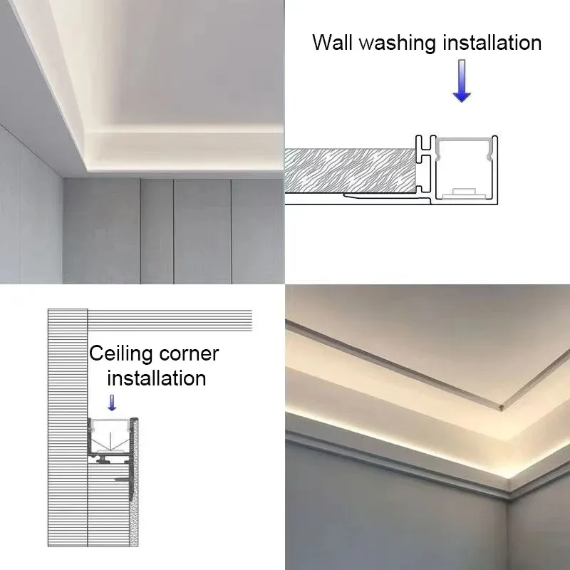 دريوال الألومنيوم الشخصي LED قطاع الإضاءة جزءا لا يتجزأ من تقليم كوف الإضاءة الجبس الجص السقف التفاف الشريط