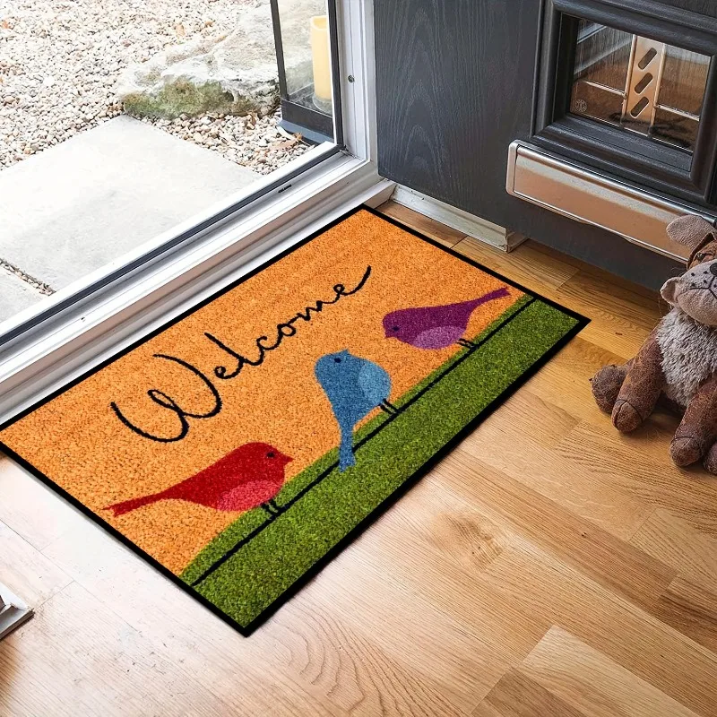 Bird Patterned Doormat Polyester Anti Slip Floral Front Door Outdoor and Indoor Entrance Rug for Home Decoration Felt Carpet