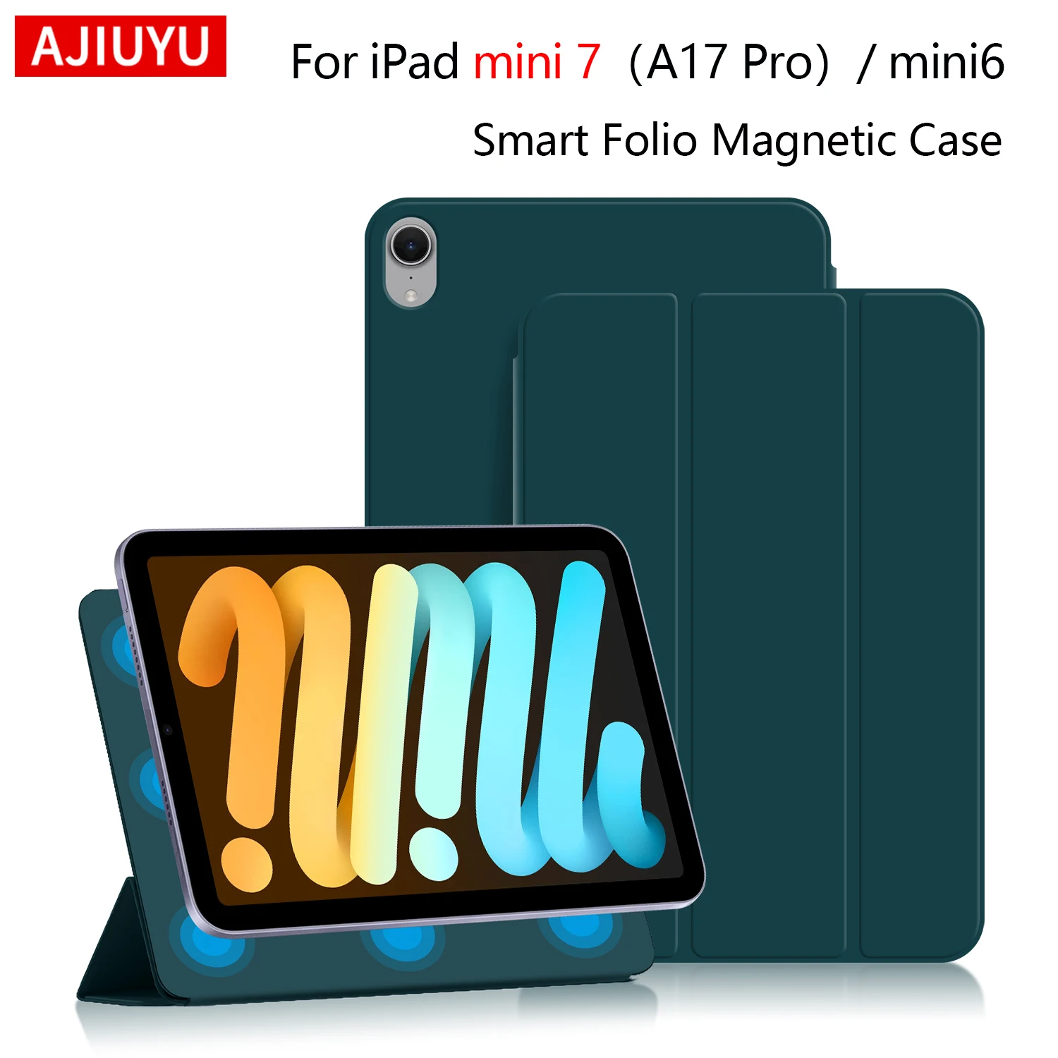 AJIUYU Smart Case For iPad Mini 7 (A17 Pro) Case 8.3" Magnetic Fold PU Leather Book Cover For iPad mini7 2024 mini6 Tablet Case
