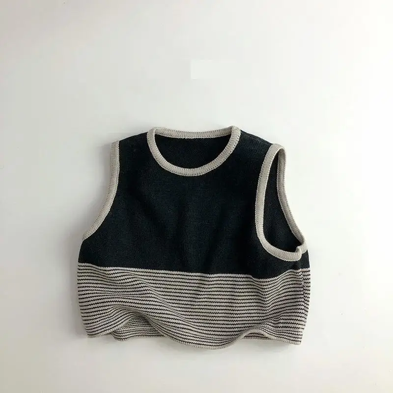 

2024 Autumn New Children Sleeveless Sweater Baby Girls Striped Knit Vest Vintage Boys Cotton Knitted Vest Casual Kids Clothes