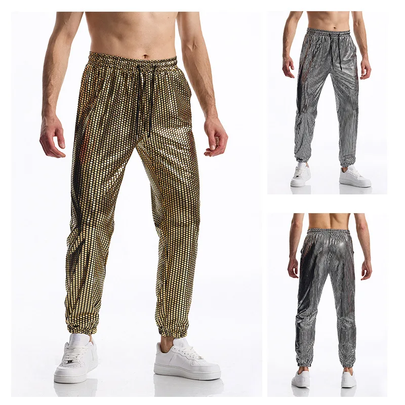 Golden Sparkling Silver Small Foot Student Sports Pants Elastic Fitn Trainer Performance Large Size Singer Performance Lon...