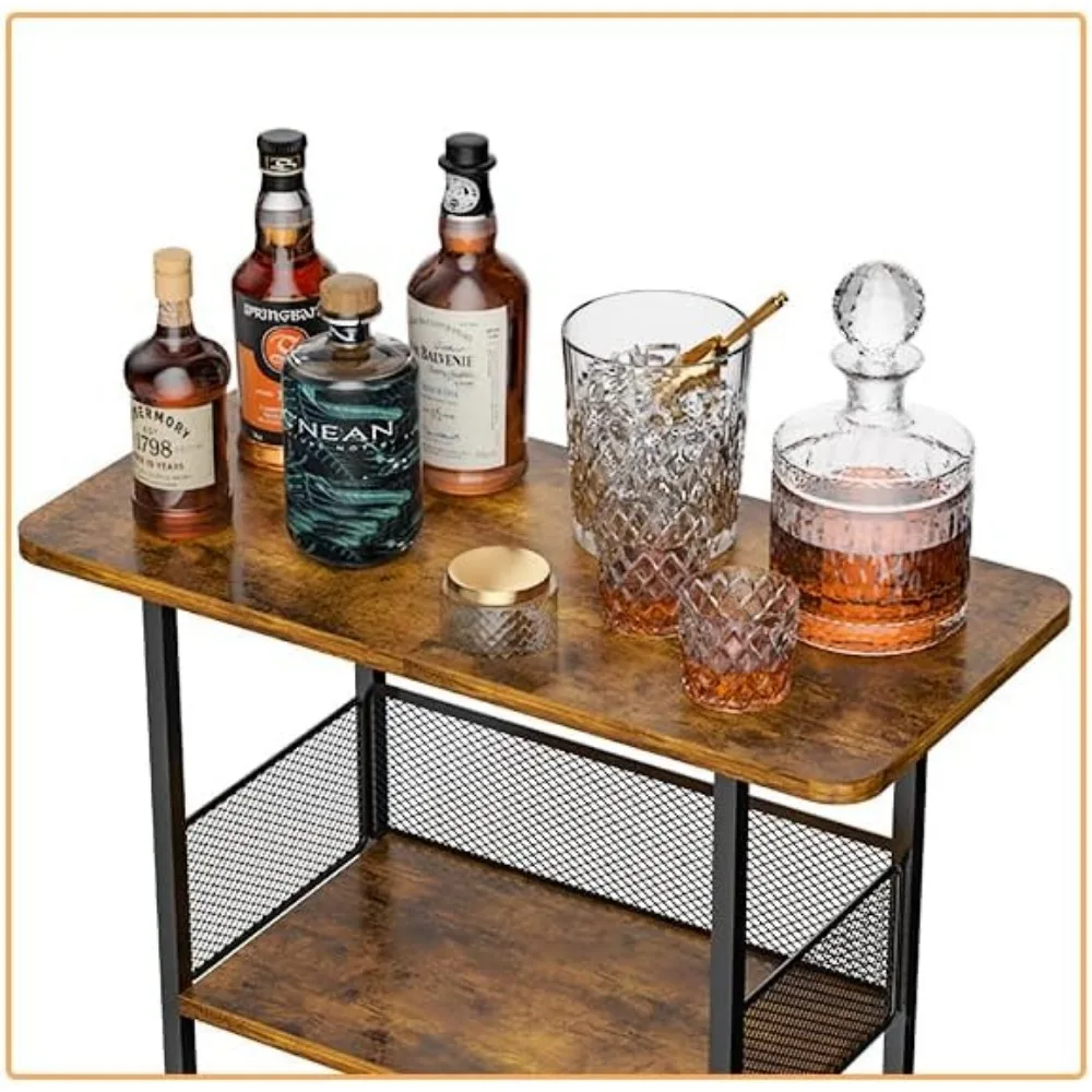 Floor Standing Freestanding Whiskey Rack: 3 Tier Wine Rack Mini Bar Table Corner Wine Bottle Display Stand Liquor Cabinet Bar
