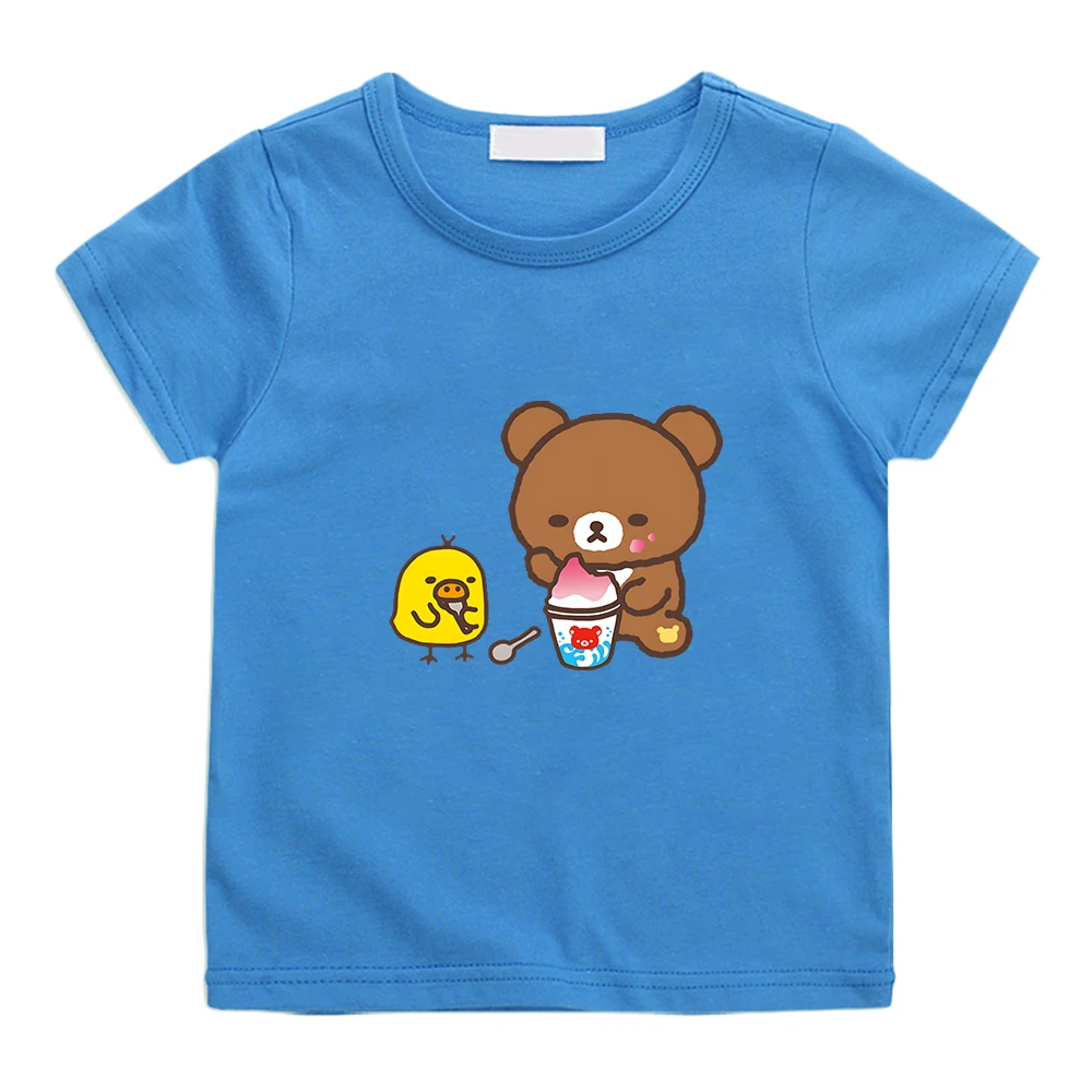 Rilakkuma Bear Funny T-shirt Kawaii Cartoon Graphic Printing Tee-shirt for Boys and Girls 100% Cotton High Quality Causal Shirts