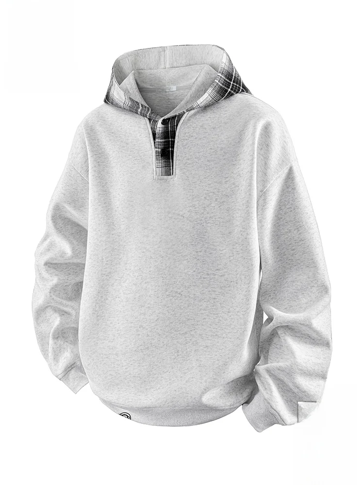 

PaulFrank Plaid Splicing Hat Sweatirt Men's Loose Casual Overhead irt Autumn American High Street Large Mouth Monkey