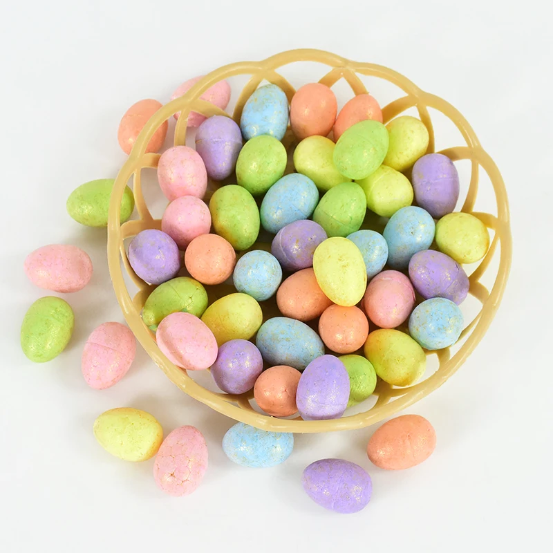 50Pcs Easter Eggs With Basket DIY Crafts Mini Colourful Foam Egg Easter Party Decoration 2025 For Home Kids Gift Supplies