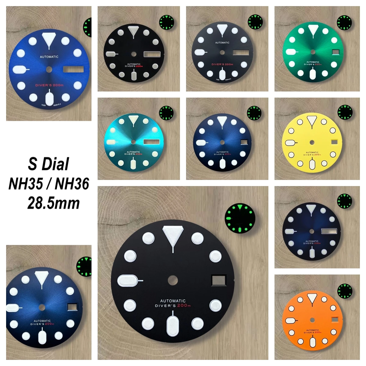 

28.5mm S Logo SKX007 Dial Fit NH36/4R36 Movement Green Luminous Matte/Sunray Dial Watch Modification Accessories
