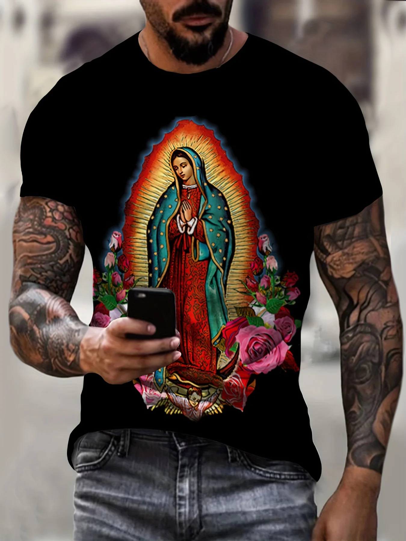 

Jesus Sexy Religious Pattern design -100% cotton O-neck summer short sleeve casual men's printed T-shirt.