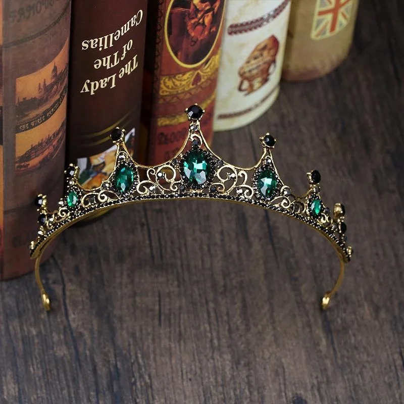 2023 new fashion Vintage Baroque Green Crystal Bridal Crown Headwear Wedding Tiara Headwear Bridal Headband Hair Accessories