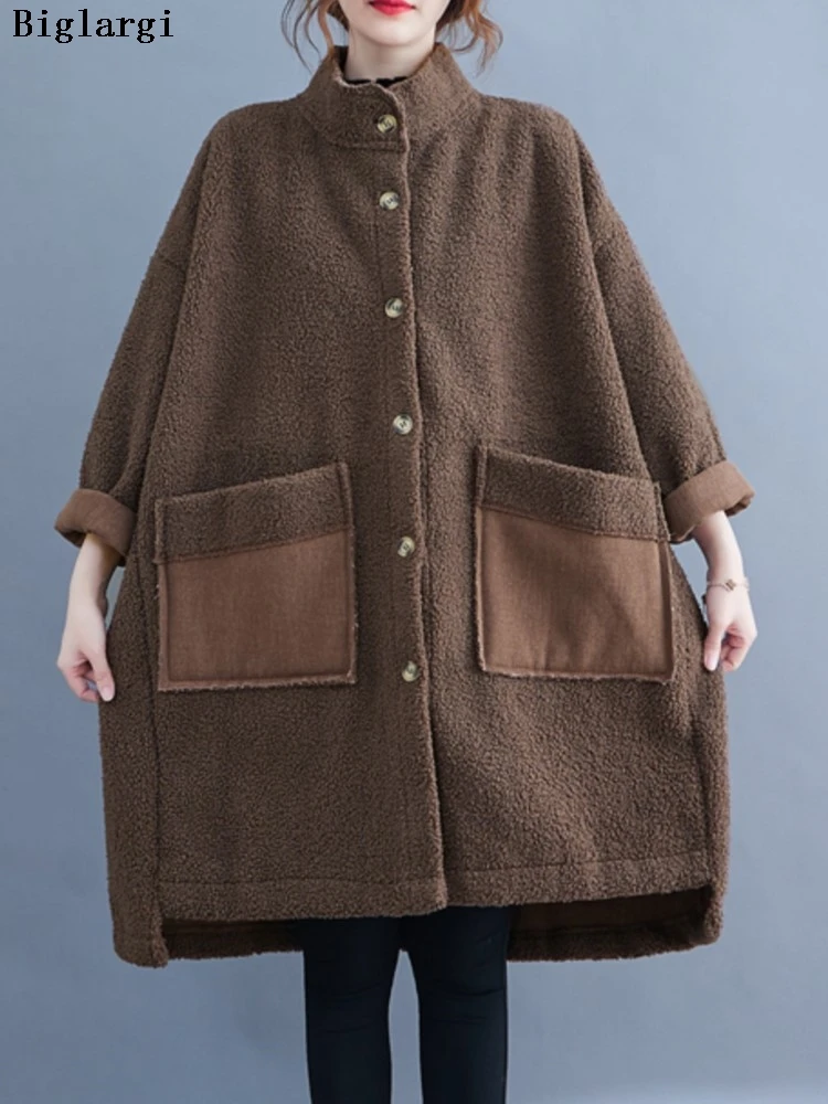 

Oversized Autumn Winter Teddy Patchwork Midi Coat Women Loose Irregular Fashion Split Ladies Jackets Casual Woman Coats