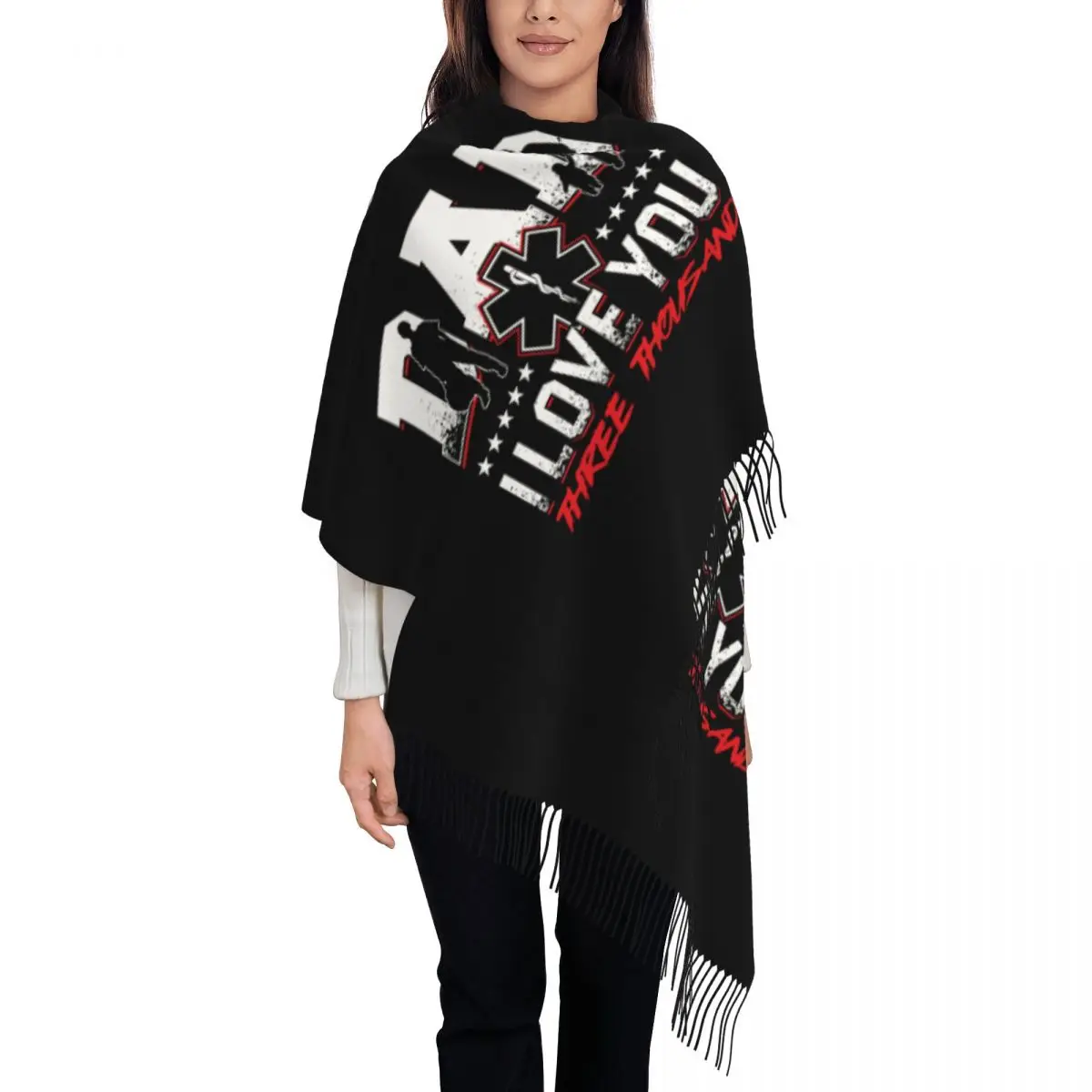 

Женский шарф с кисточками на заказ для папы EMT EMS на День отца, мягкая шаль, женские зимне-осенние шарфы