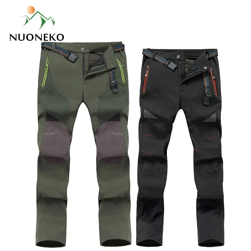 

NUONEKO Outdoor Mens Thick Fleece Hiking Pants Women Warm Softshell Trousers Sports Trekking Ski Waterproof Winter Pants PM33