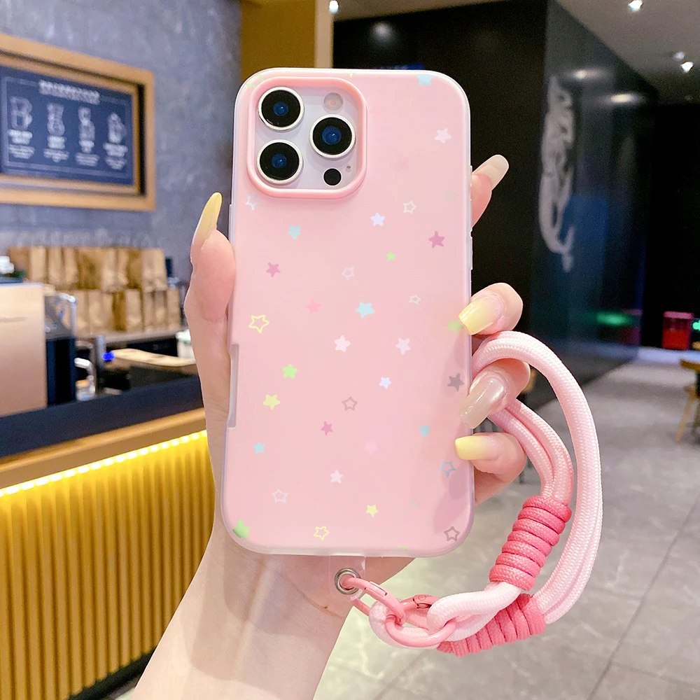 Korean Stars Wrist Strap Candy Color INS Phone Case For Xiaomi 17 Pro Max 15T Pro 14T Pro Mi 11 Lite 5G With Lanyard Soft Cover