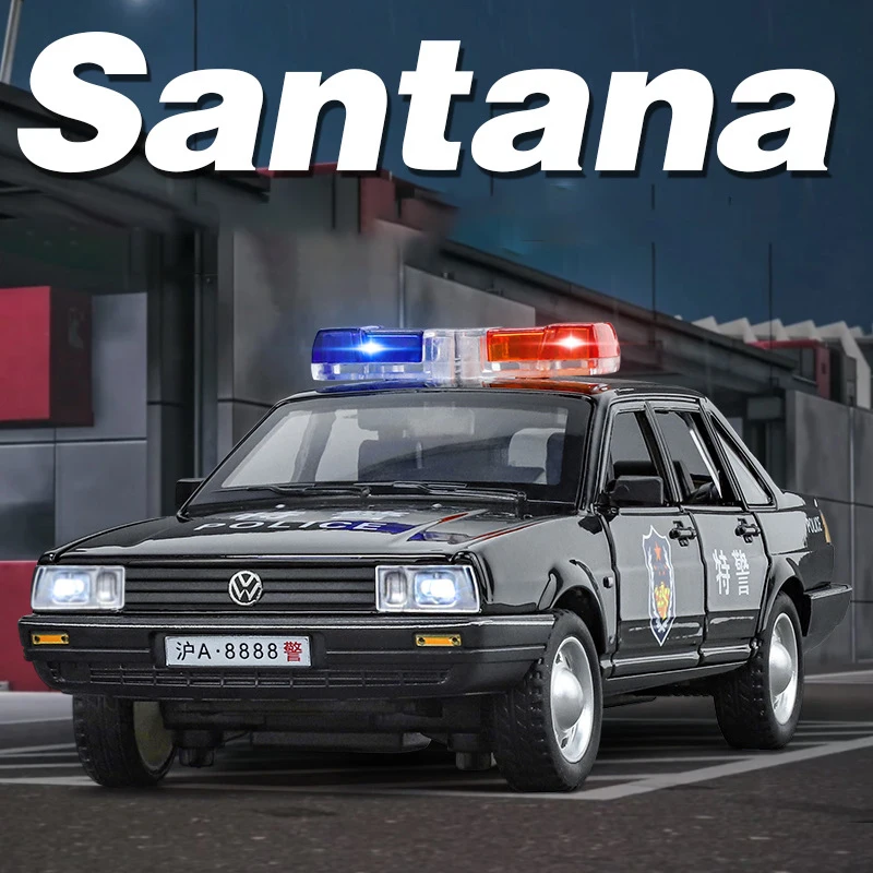 1:24 Santana Police Alloy Model Car Toy Diecasts Metal Casting Sound and Light Car Toys For Children Vehicle