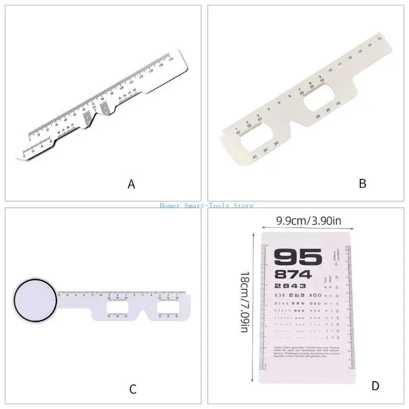 K43C Double Side Eye Chart for Visual Acuity Exam Pocket Eye Chart PD Ruler Eye Occluder(14Inch from Viewer)