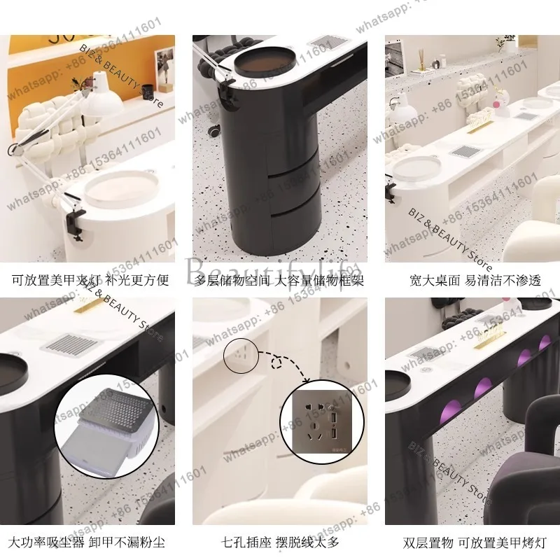 FG Chair Set Professional Nail Tables Cream-style with Vacuum Cleaner Storage Nail Tables High-end Marble Furniture Tavolo JTN