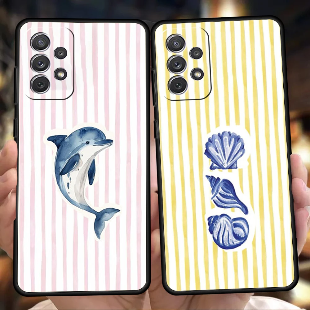 Phone Case For Samsung A17 A15 A13 A51 A71 A41 A07 A35 A55 A23 A25 A33 A53 A73 A57 A37 5G Cover Marine Organism Striped Base