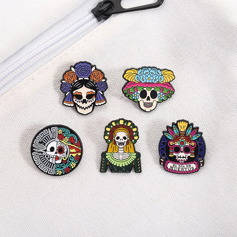 

La Calavera Catrina Mexico Day Of The Dead Enamel Pins Custom Katrina Skull Brooch Lapel Badge Punk Jewelry Gifts for Friends