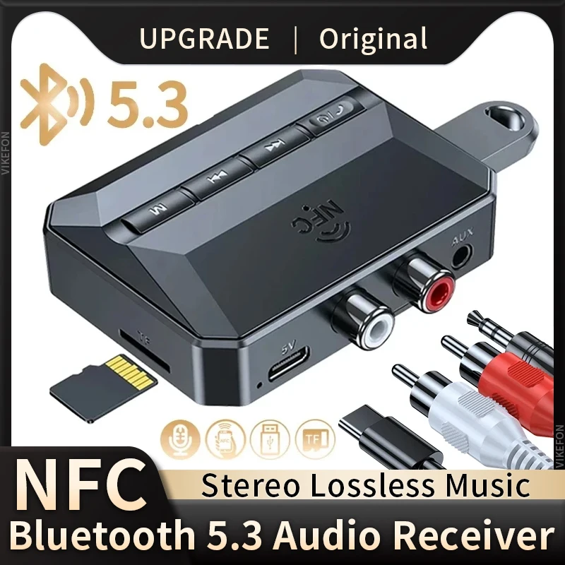 NFC Bluetooth 5.3 Audio Receiver 3.5mm AUX RCA USB U-Disk/TF HIFI Stereo Music Wireless Adapter With Mic For Car Kit Speaker Amp