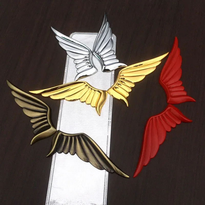 1 Pair 3D Metal Angel Hawk Wings car Emblem Badge stickers Decal Car motorcycle Sticker golden 5 color optional