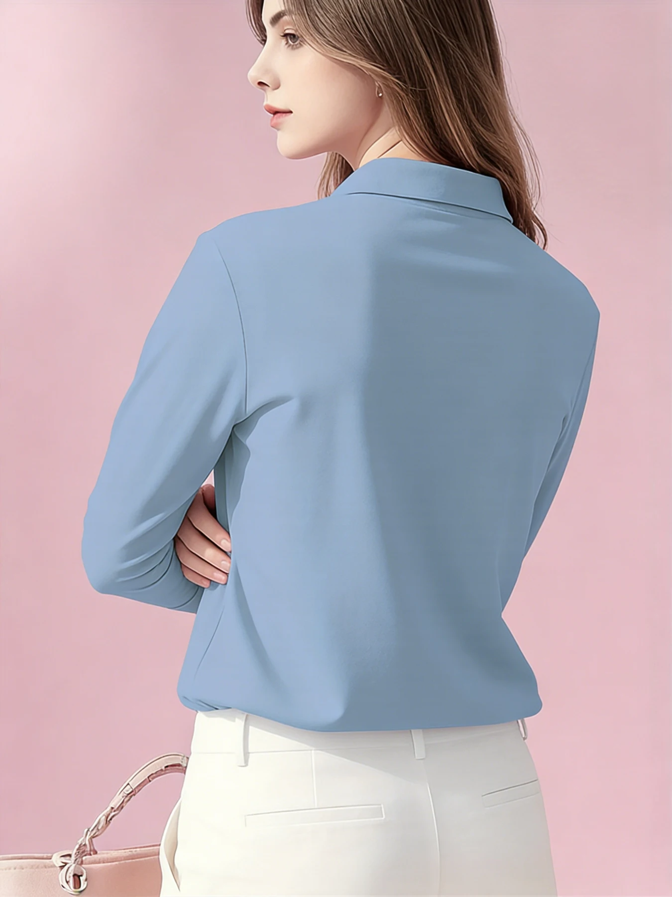 Damen Langarm-Poloshirt Orange Schmetterling-Motiv Weißer Umriss Modisch Lässige Passform Stoff Alltäglich Casual Büro Damen-Oberteil