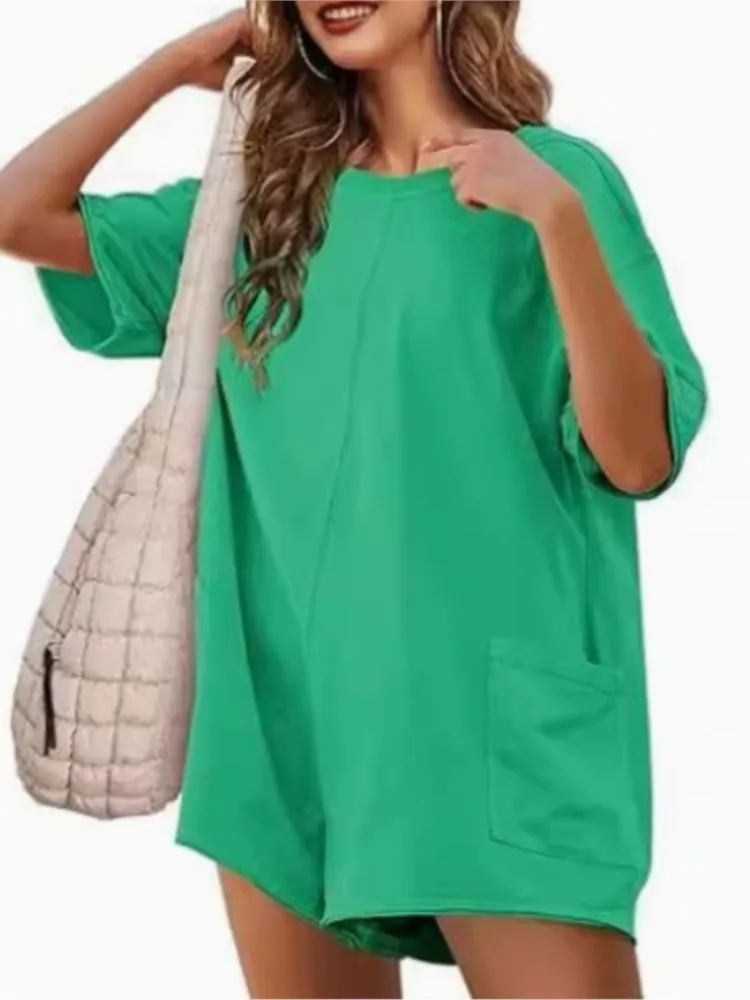 

For Women Summer New Casual Jumpsuit Fashion Loose Short Sleeve V Neck Backless Solid Jumpsuits Womens Clothing Rompers