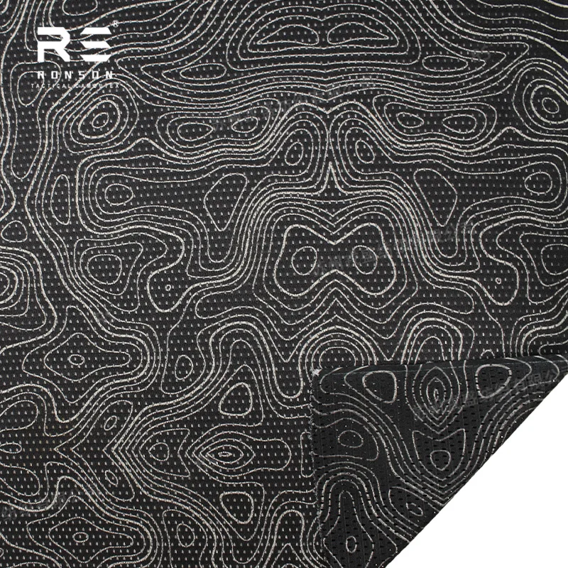 Topography Black Camouflage Printed 120gsm Light Weight Double Side Printed Polyester Mesh Fabric Stretch for Tactical Face Mask