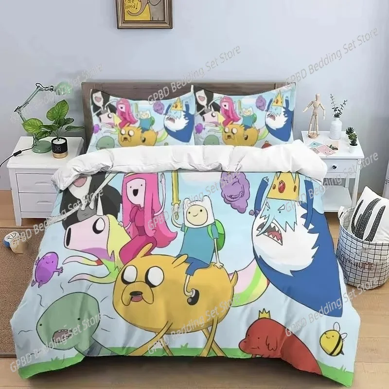 

Cartoon Adventure Time Finn N Jake Bedding Set Duvet Cover Bed Set Quilt Cover Pillowcase Comforter king Queen Size Boys Adult