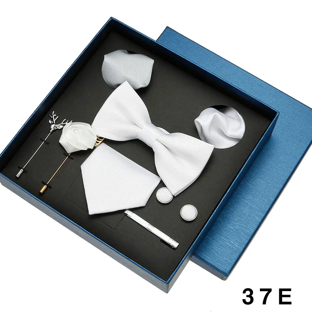 8-teiliges Luxus-Herren-Krawatten-Set in Geschenkbox, Krawatte mit festlicher Hochzeit, Fliege, Einstecktücher, Manschettenknöpfe, Clip-Broschen, Anzug – Detail 11