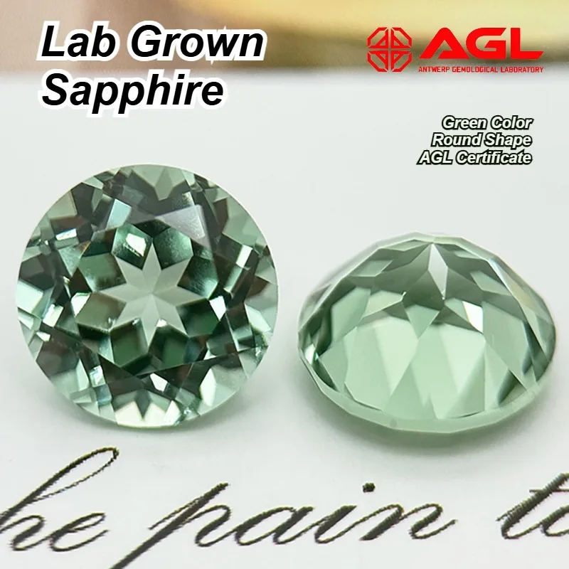

Lab Grown Sapphire Green Color Round Shape Charms Beads for Diy Jewelry Making Bracelet Materials Selectable AGL Certificate