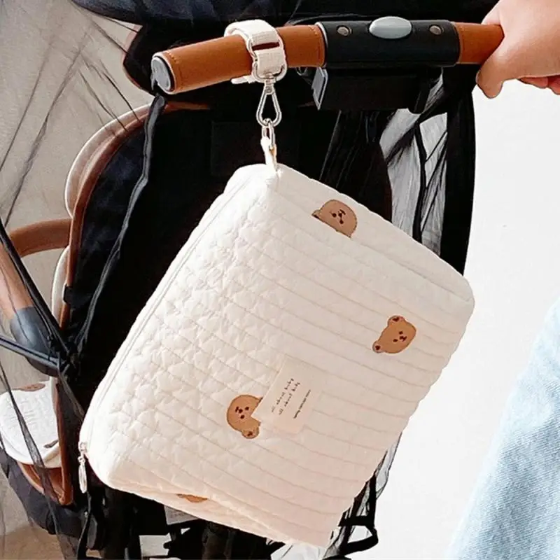 Accessorio per passeggino Borsa per pannolini Organizzatore per pannolini Borsa per pannolini per neonati Borsa per mamma Borsa a spalla singola Cerniera Ricamo Orso Borse per mamma