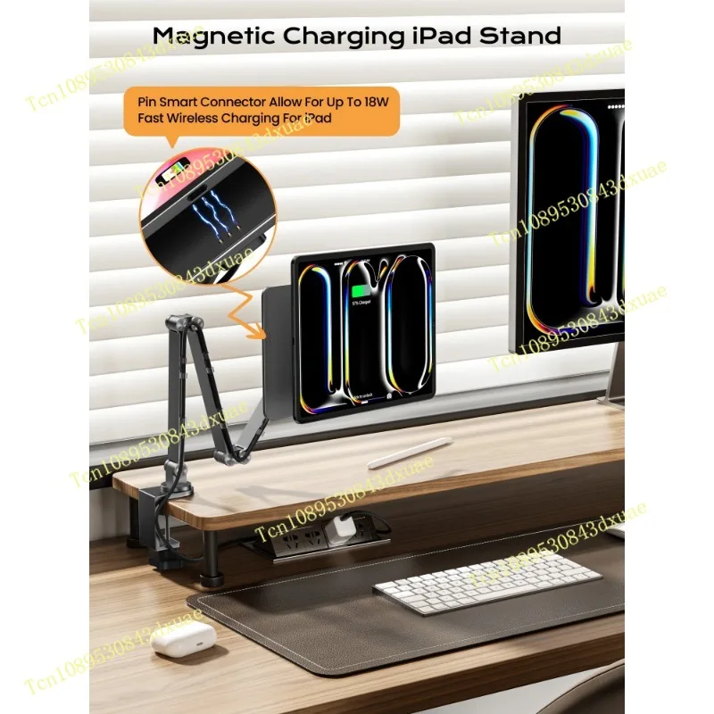 Magnetic Wireless Charger Stand for IPad Pro M5 M4 13/12.9/11/M2 IPad Air 5/4 Foldable Arm Holder Aluminum Alloy Stand