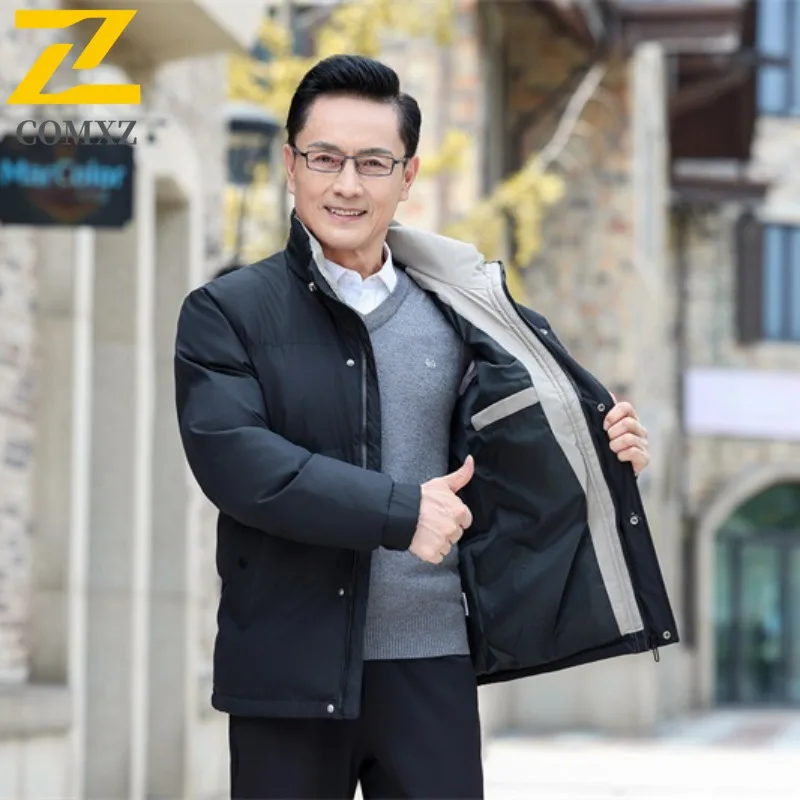 COMXZ 2025 Mens Womens Winter Business Waterproof Hooded Puffer Jacket Korean-Style Outdoor Sports Workwear Warm Tactics Coat