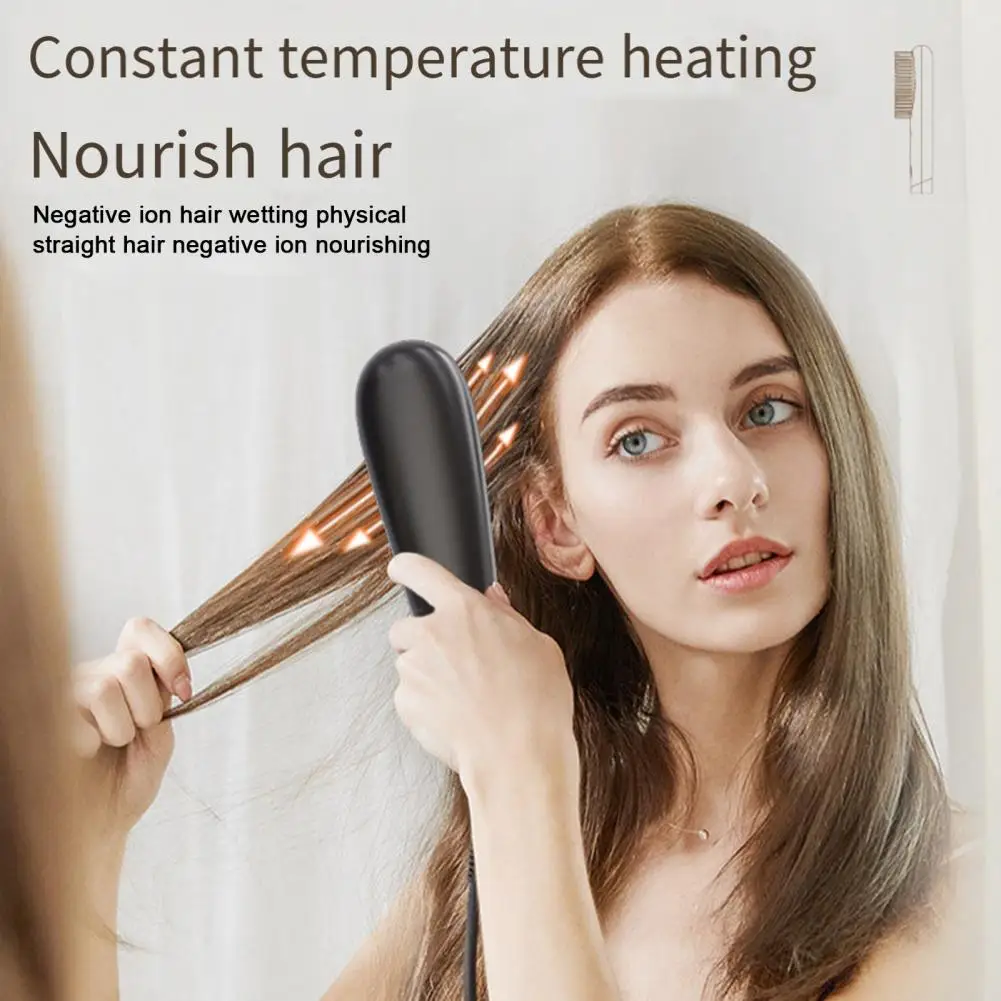 

Portable Hair Straightener Brush 3 Temperatures Rechargeable Negative Ions Hot Brush Electric Curly Hair Styling Detangling Comb