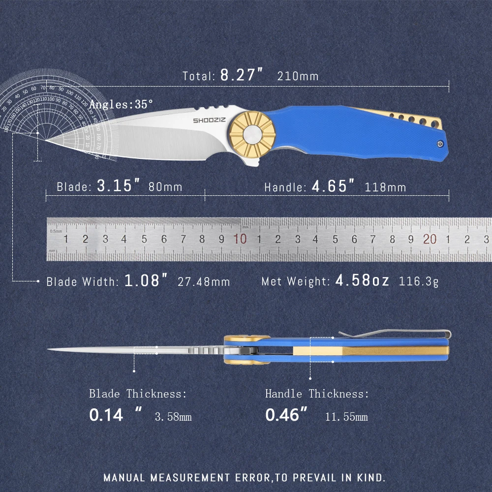 SHOOZIZ KILA Folding Knives - EDC Pocket Knife For Man, Aluminum Bolster, G10 with Clip for Camping, 3.15