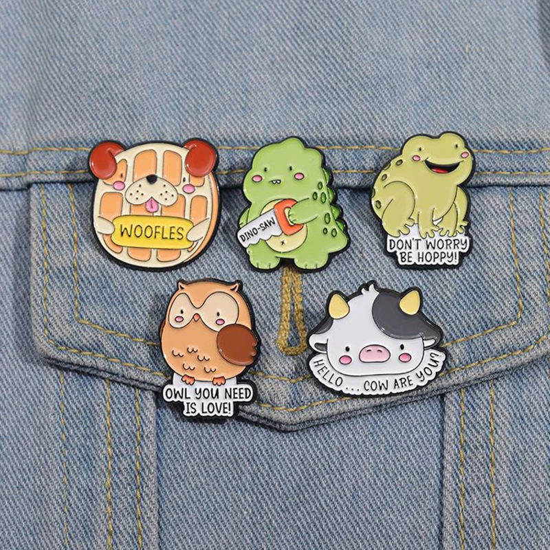 Cute Animals Dinosaur Frog Owl Enamel Pins Custom OWL YOU NEED IS LOVE Brooches Lapel Badges Animal Jewelry Gift for Kid Friends