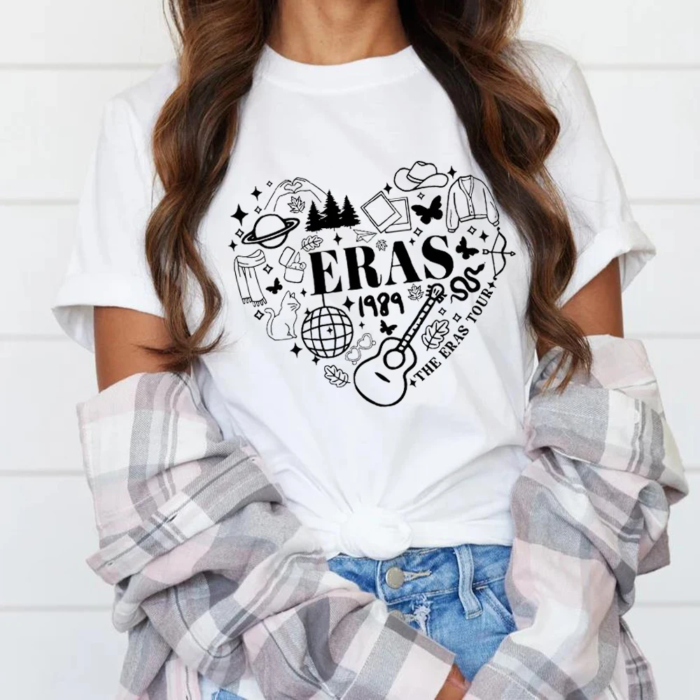 Women's T-Shirt1989 The Eras Tour T Shirt Vintage  Cotton Tee Shirt Short Sleeve Singer Concert T Shirts Crew Neck Tops Printing