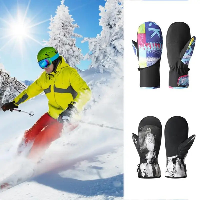

Winter Gloves Waterproof Snow Gloves Graffiti Pattern Thermal Ski Gloves Snowmobile Mittens Warm Winter Gloves Thick Snow Gloves