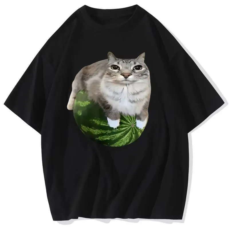 Watermelon Cat Silly Cat Meme T-Shirt A Hilarious Watermelon Print Shirt Unisex Top for Both Men and Women T Shirts