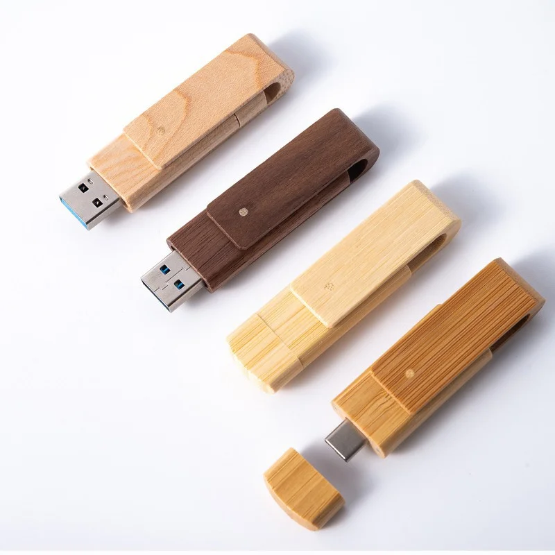2in1 USB 2.0 Flash Drives 128GB Wooden Memory Stick Mobile phone Pen Drive 64GB 32GB TYPE C U Disk Creative Wedding Gift Pendriv