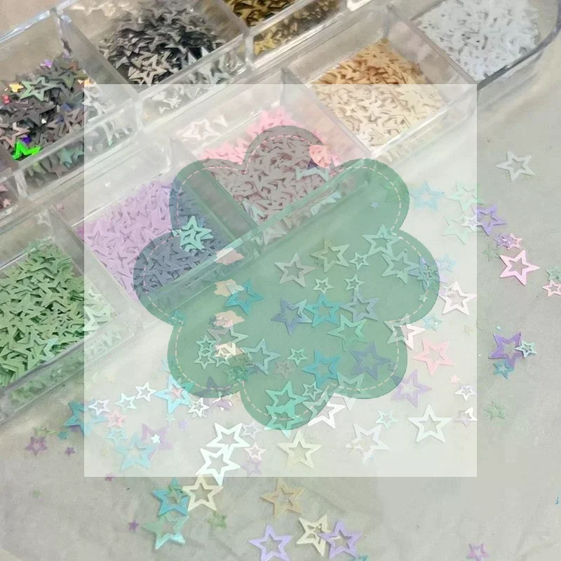 1 Set 12 Grids Hollow Star Nail Art Glitter Sequins Multiple Colors Individual Compartments For DIY And Salon Nail Art Use