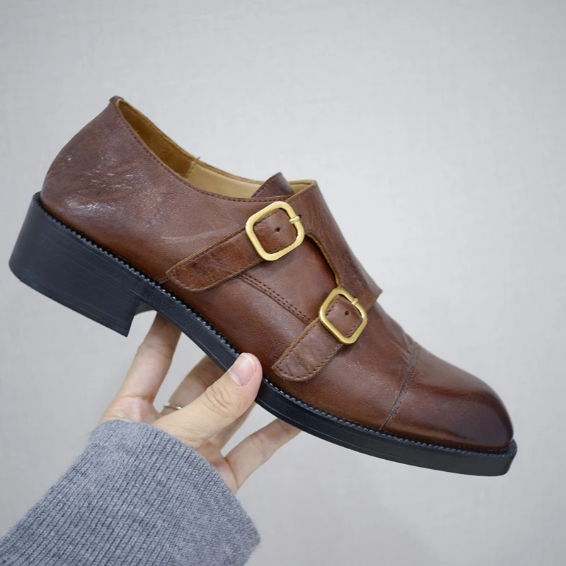 Maxdutti England Minimalistische Vintage Leren Schoenen En Mode Zachte Hoefijzer Platte Schoenen Mocassin Leren Schoenen Vrouwen