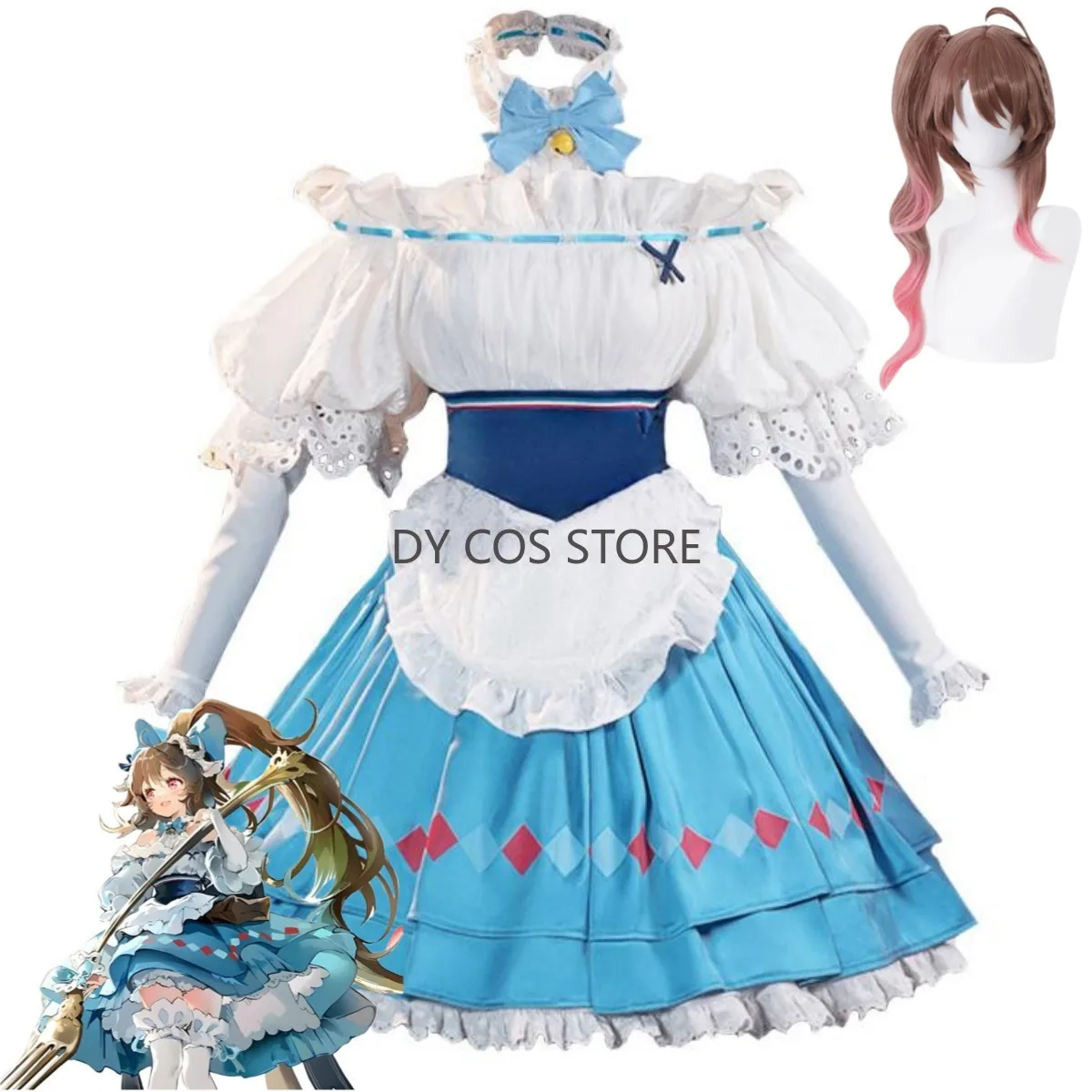 

Game Arknights Eyjafjalla The Hvít Aska Cosplay Costume Picnic Before The Trip Lovely Maid Dress Uniform Wig Woman Kawaii Suit