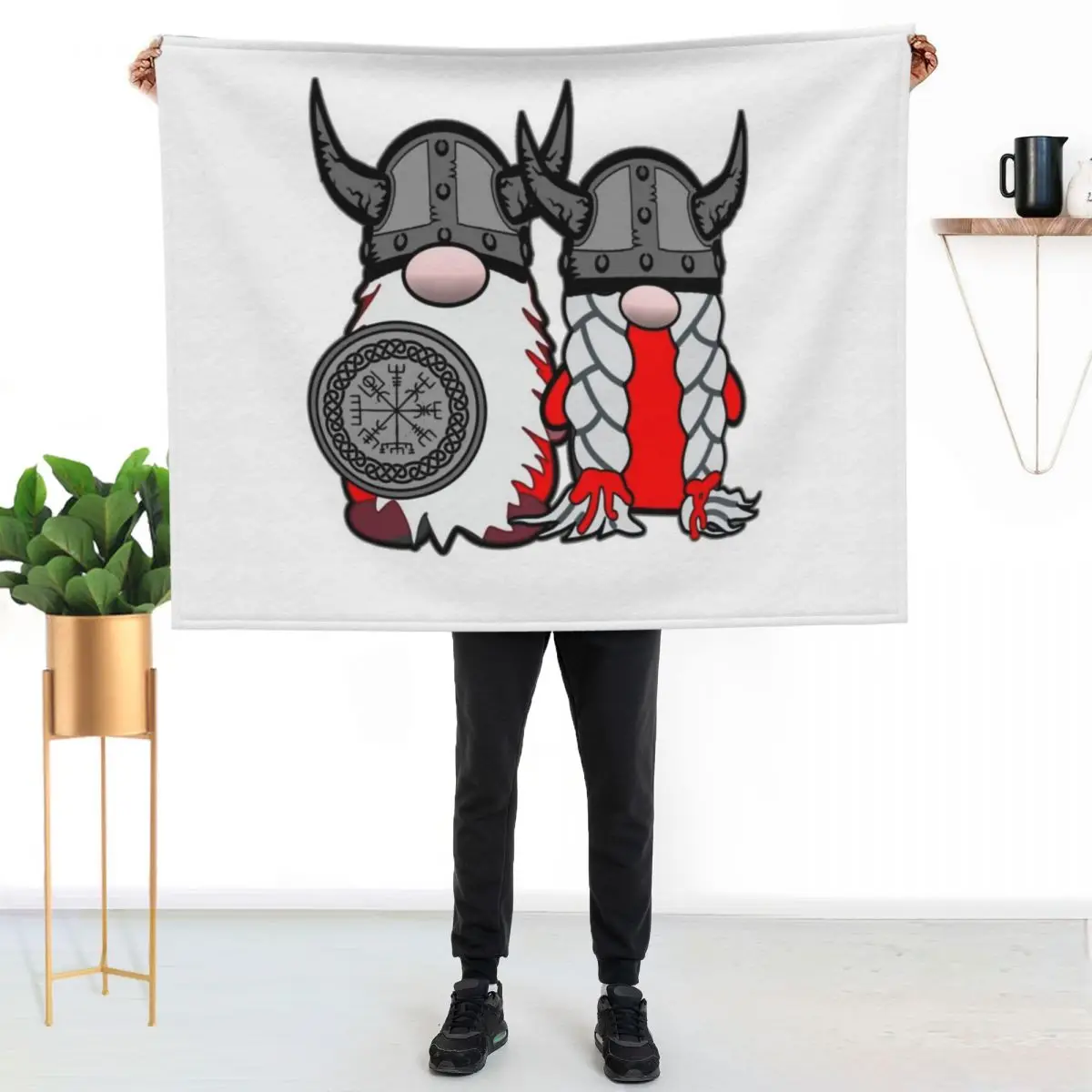 Cute Nordic Gnomes Viking Tomte Couple Scandinavian Nisse Throw Blanket Bed linens Plush Sleeping Bag bed plaid Blankets