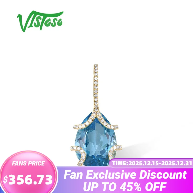 

VISTOSO Pure 14K 585 Yellow Gold Pendant For Women Sparkling Diamond Blue Topaz Delicate Wedding Engagement Gifts Fine Jewelry
