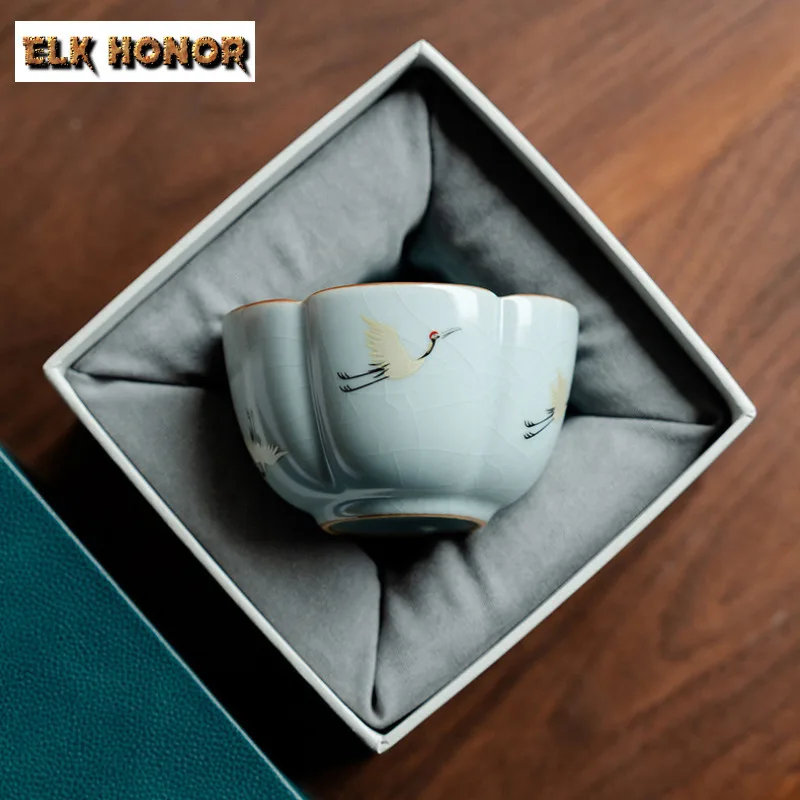 80ml Ru Kiln Return Of The Crane Petal Teacup Aesthetic Tea Bowl Cute Cup Tea-tasting Meditation Cup Jianzhan Master Cups Cafes
