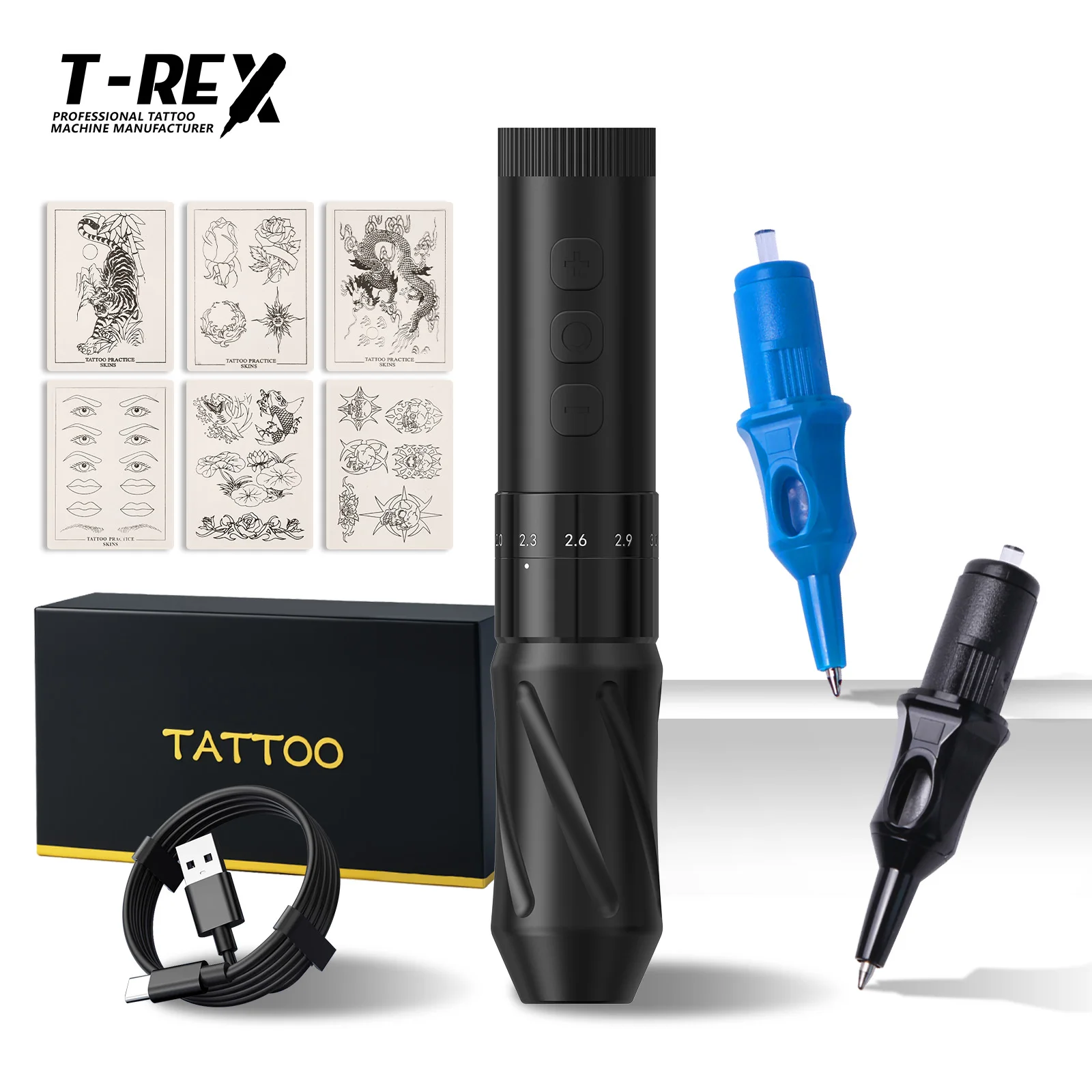 

Набор для татуировки T-Rex Tattoo Wireless Gun Set Профессиональная машина для татуировки с иглой для татуировки/чернилом/тренировочной кожей/цветной чашкой