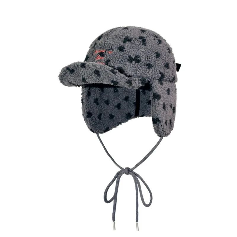 Koreanische Version Polka Dot Plüsch Baseballkappe für Männer und Frauen, Bombermütze, Winter Lammwolle, warm, Outdoor, Ohrenschutz, Pilotenmütze – Detail 4